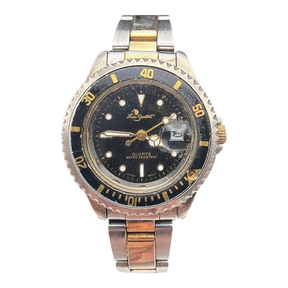 Luis Santini‎ Watch Stainless Silver Gold Tone Date Water Res Quartz Untested